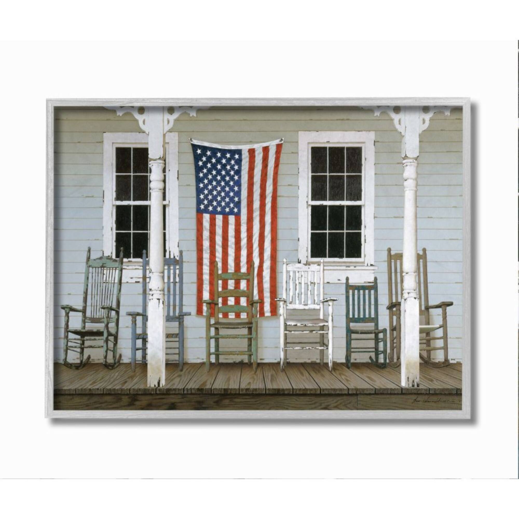 Stupell Industries Distressed Rocking Chair Porch Americana White Framed Wall Art